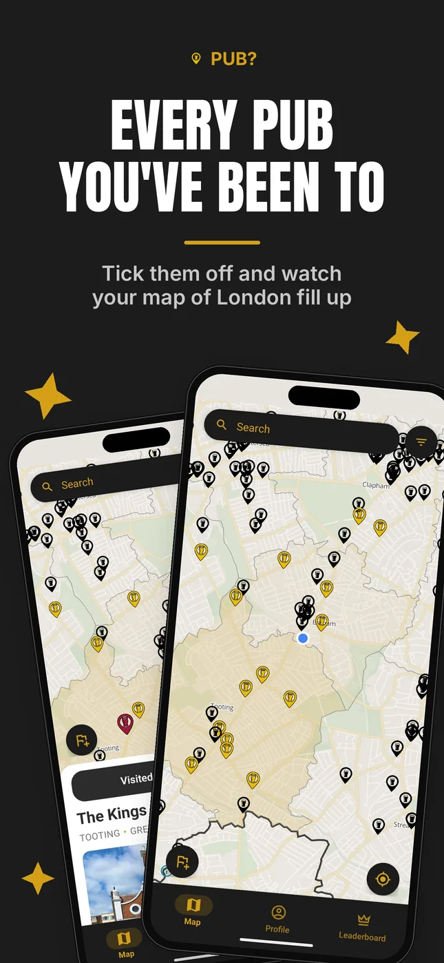 Every pub you've been to: tick them off and watch your map of London fill up