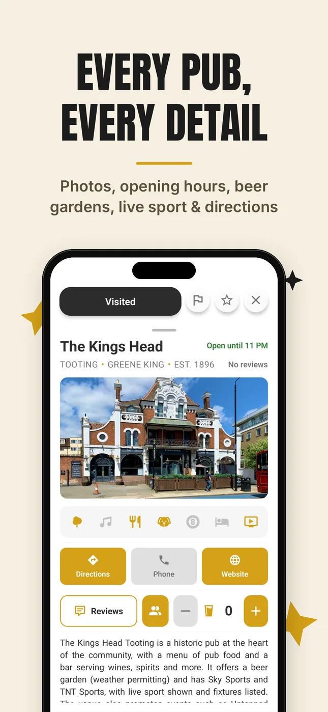 Every pub, every detail: photos, opening hours, beer gardens, live sport and directions