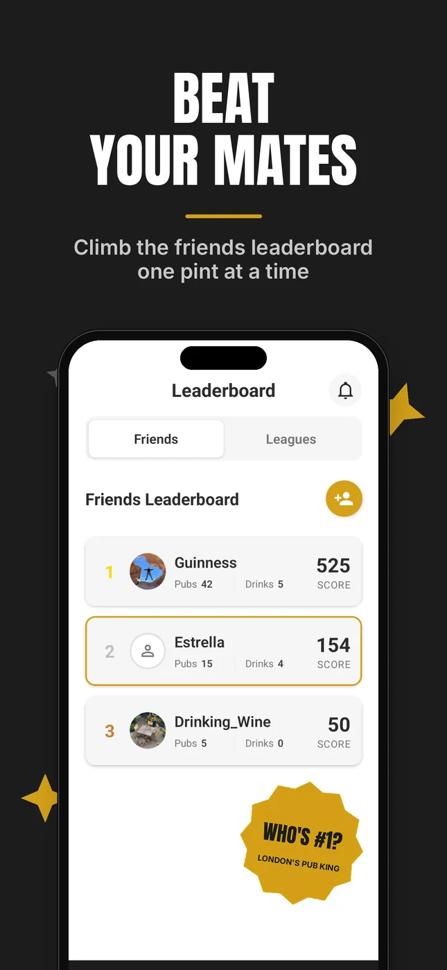 Beat your mates: climb the friends leaderboard one pint at a time