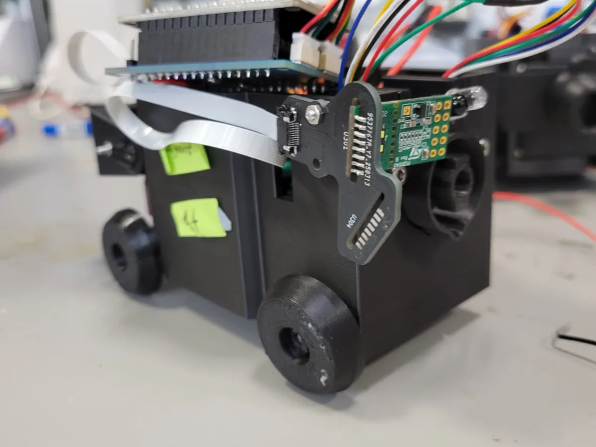 Close-up of a single robot and its sensors