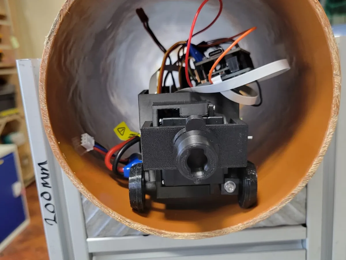 Robot inside a 200 mm test pipe