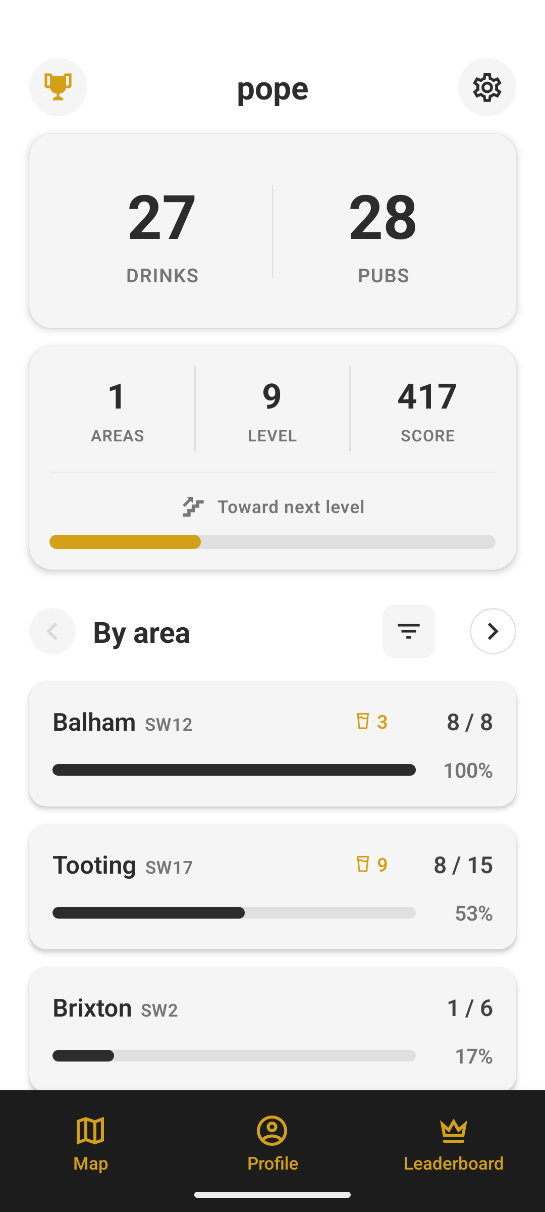Pub Tracker app screenshot