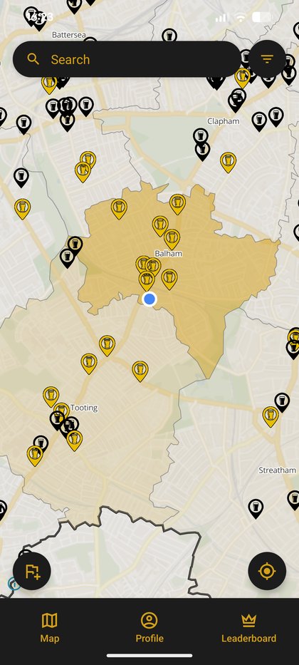 Pub Tracker app screenshot: main view