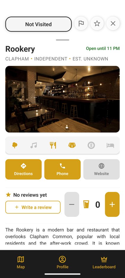 Pub Tracker app screenshot